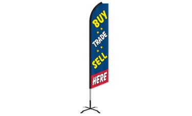 Buy, Sell, Trade Here Swooper Feather Flag