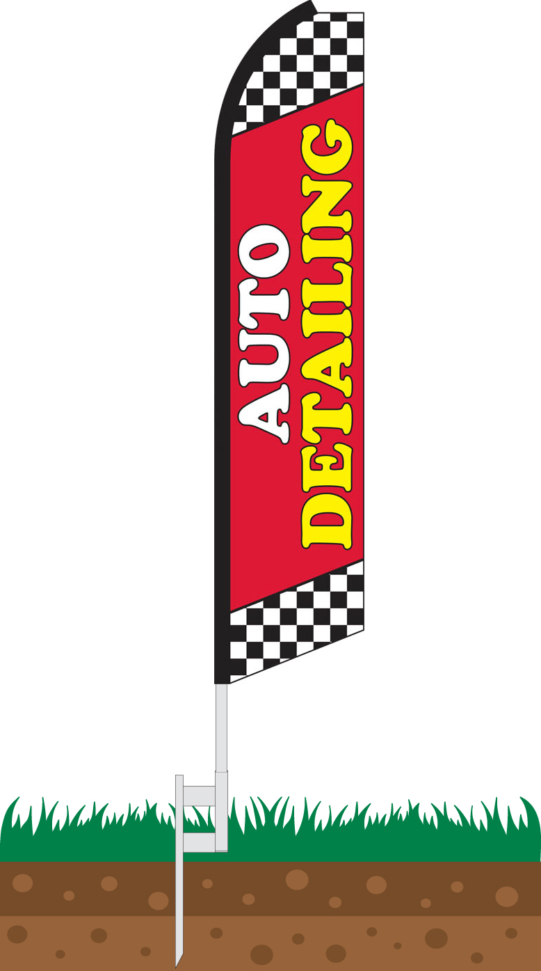 Pack of 3 Auto Detailing auto tinting Open King Swooper Feather Flag Sign Kit with Pole and Ground Spike 