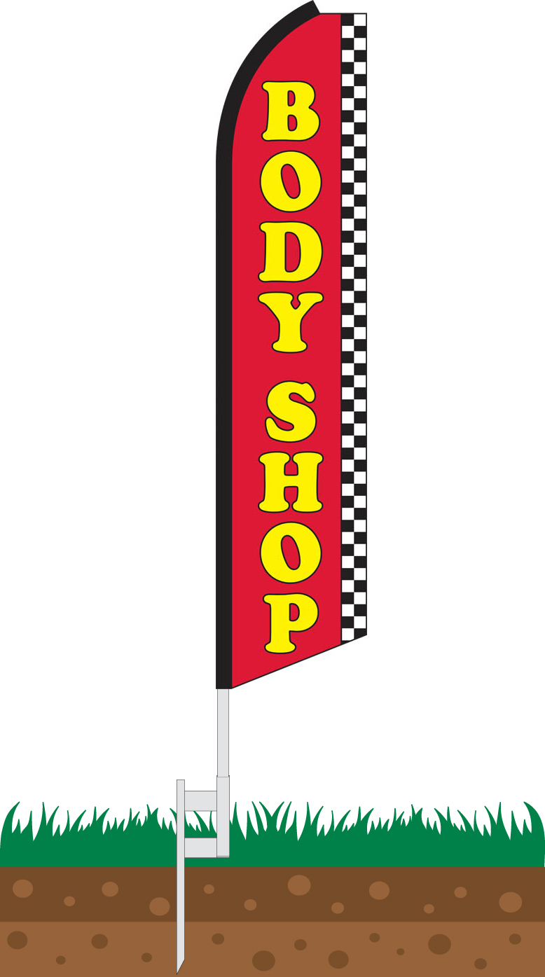 BRAKES Red Auto Car Repair Swooper Banner Feather Flutter Tall Curved Top Flag 