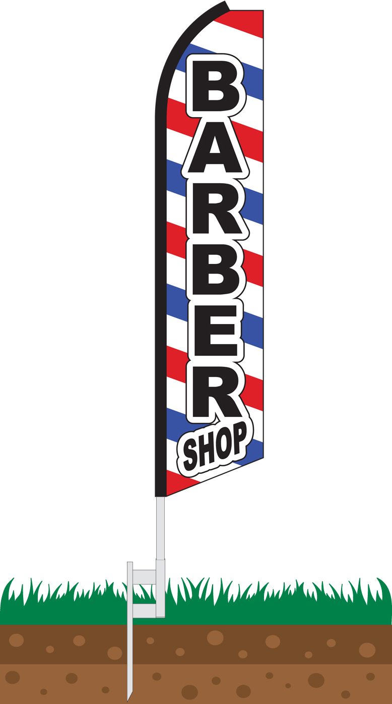 BARBER SHOP FLUTTER FLAG Feather Swooper Tall Curved Advertising Banner Sign