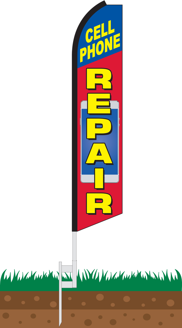 Infinity Republic Cell Phone Repair Windless Full Sleeve Banner Swooper Flag & Pole Kit Businesses etc! Electronic Stores Perfect for Cell Repair Shops 