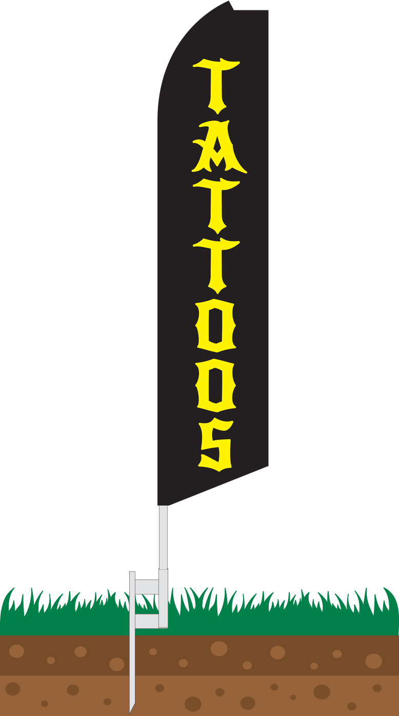 "TATTOOS" super flag swooper banner advertising sign flutter 