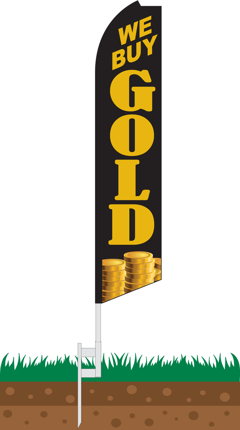 WE BUY GOLD Red Pawn Swooper Flag Tall Vertical Feather Bow Flutter Banner Sign 